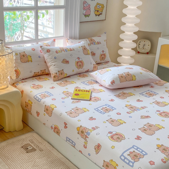 91家纺网 家纺一手货源 找家纺 一电 2025新款跨境电商外贸四季卡通床笠单件床罩床垫套防滑套宿舍儿童床单定制-第六批 卡皮巴拉