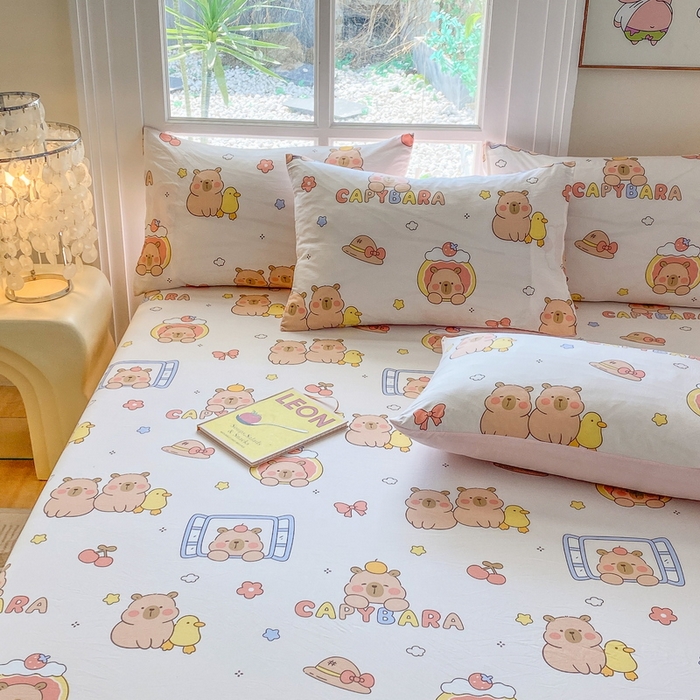 91家纺网 家纺一手货源 找家纺 一电 2025新款跨境电商外贸四季卡通床笠单件床罩床垫套防滑套宿舍儿童床单定制-第六批 卡皮巴拉