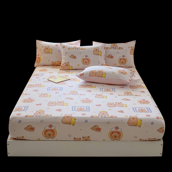 91家纺网 家纺一手货源 找家纺 一电 2025新款跨境电商外贸四季卡通床笠单件床罩床垫套防滑套宿舍儿童床单定制-第六批 卡皮巴拉