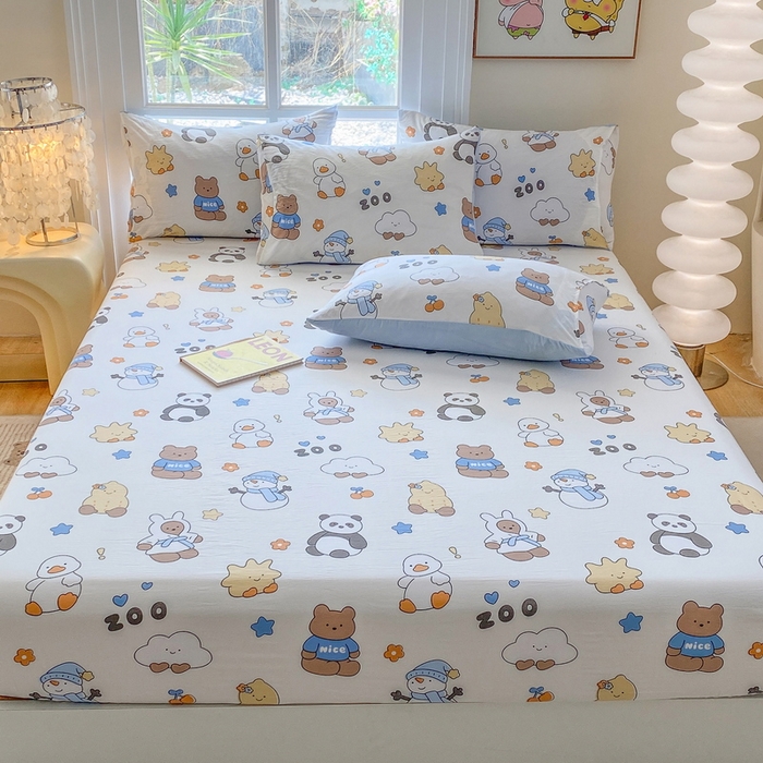 91家纺网 家纺一手货源 找家纺 一电 2025新款跨境电商外贸四季卡通床笠单件床罩床垫套防滑套宿舍儿童床单定制-第六批 动物园