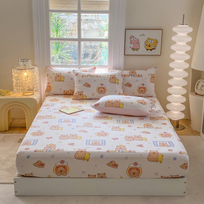 91家纺网 家纺一手货源 找家纺 一电 2025新款跨境电商外贸四季卡通床笠单件床罩床垫套防滑套宿舍儿童床单定制-第六批 卡皮巴拉