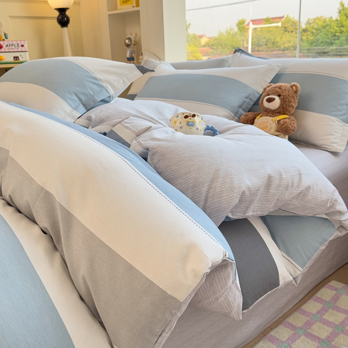 91家纺网 家纺一手货源 找家纺 鑫宇 2025新款全棉纯棉13372小清新印花四件套 迷人线条