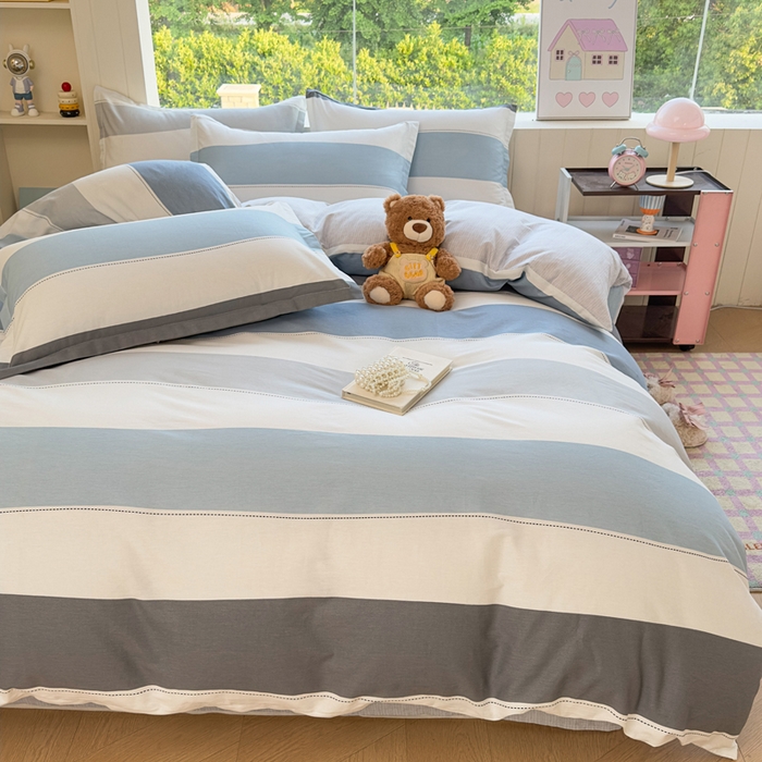 91家纺网 家纺一手货源 找家纺 鑫宇 2025新款全棉纯棉13372小清新印花四件套 迷人线条