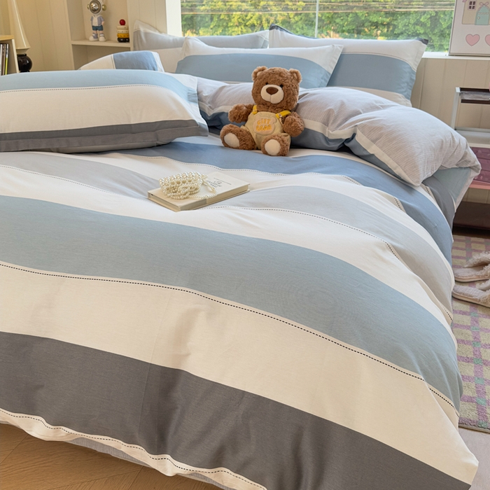 91家纺网 家纺一手货源 找家纺 鑫宇 2025新款全棉纯棉13372小清新印花四件套 迷人线条