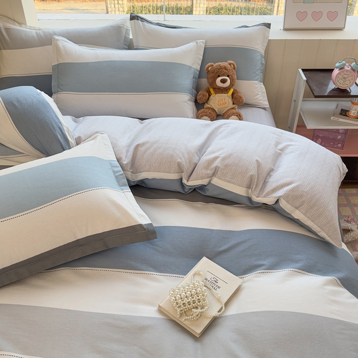 91家纺网 家纺一手货源 找家纺 鑫宇 2025新款全棉纯棉13372小清新印花四件套 迷人线条