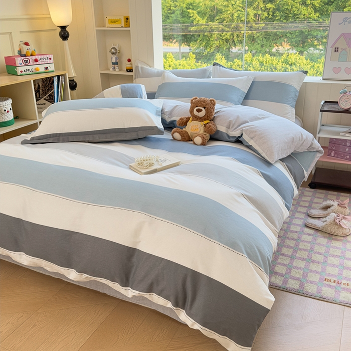 91家纺网 家纺一手货源 找家纺 鑫宇 2025新款全棉纯棉13372小清新印花四件套 迷人线条