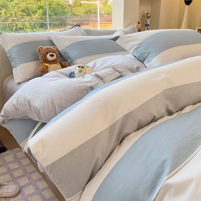 91家纺网 家纺一手货源 找家纺 鑫宇 2025新款全棉纯棉13372小清新印花四件套 迷人线条