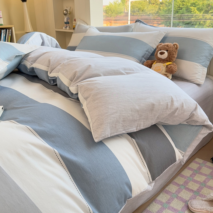 91家纺网 家纺一手货源 找家纺 鑫宇 2025新款全棉纯棉13372小清新印花四件套 迷人线条