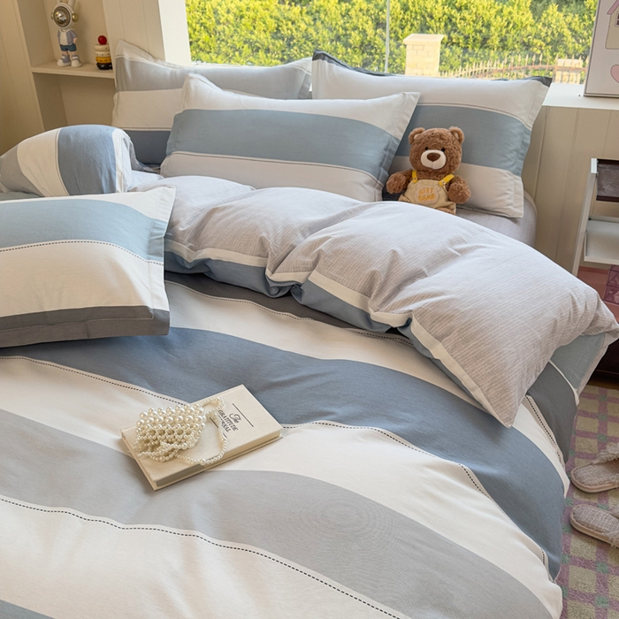 91家纺网 家纺一手货源 找家纺 鑫宇 2025新款全棉纯棉13372小清新印花四件套 迷人线条