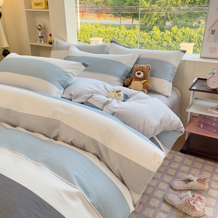 91家纺网 家纺一手货源 找家纺 鑫宇 2025新款全棉纯棉13372小清新印花四件套 迷人线条