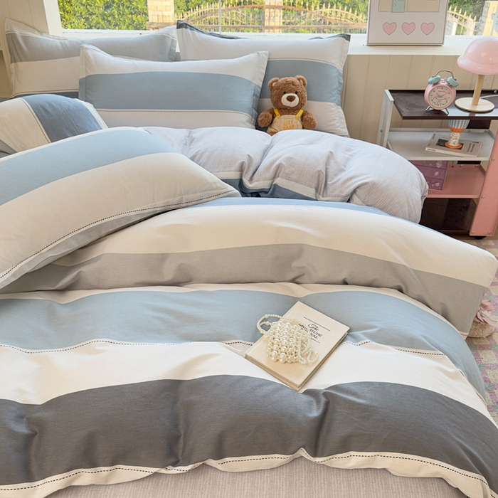 91家纺网 家纺一手货源 找家纺 鑫宇 2025新款全棉纯棉13372小清新印花四件套 迷人线条