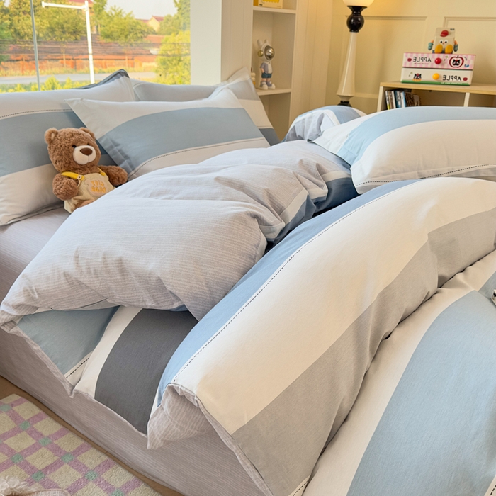 91家纺网 家纺一手货源 找家纺 鑫宇 2025新款全棉纯棉13372小清新印花四件套 迷人线条