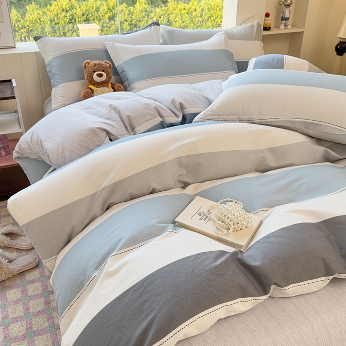 91家纺网 家纺一手货源 找家纺 鑫宇 2025新款全棉纯棉13372小清新印花四件套 迷人线条