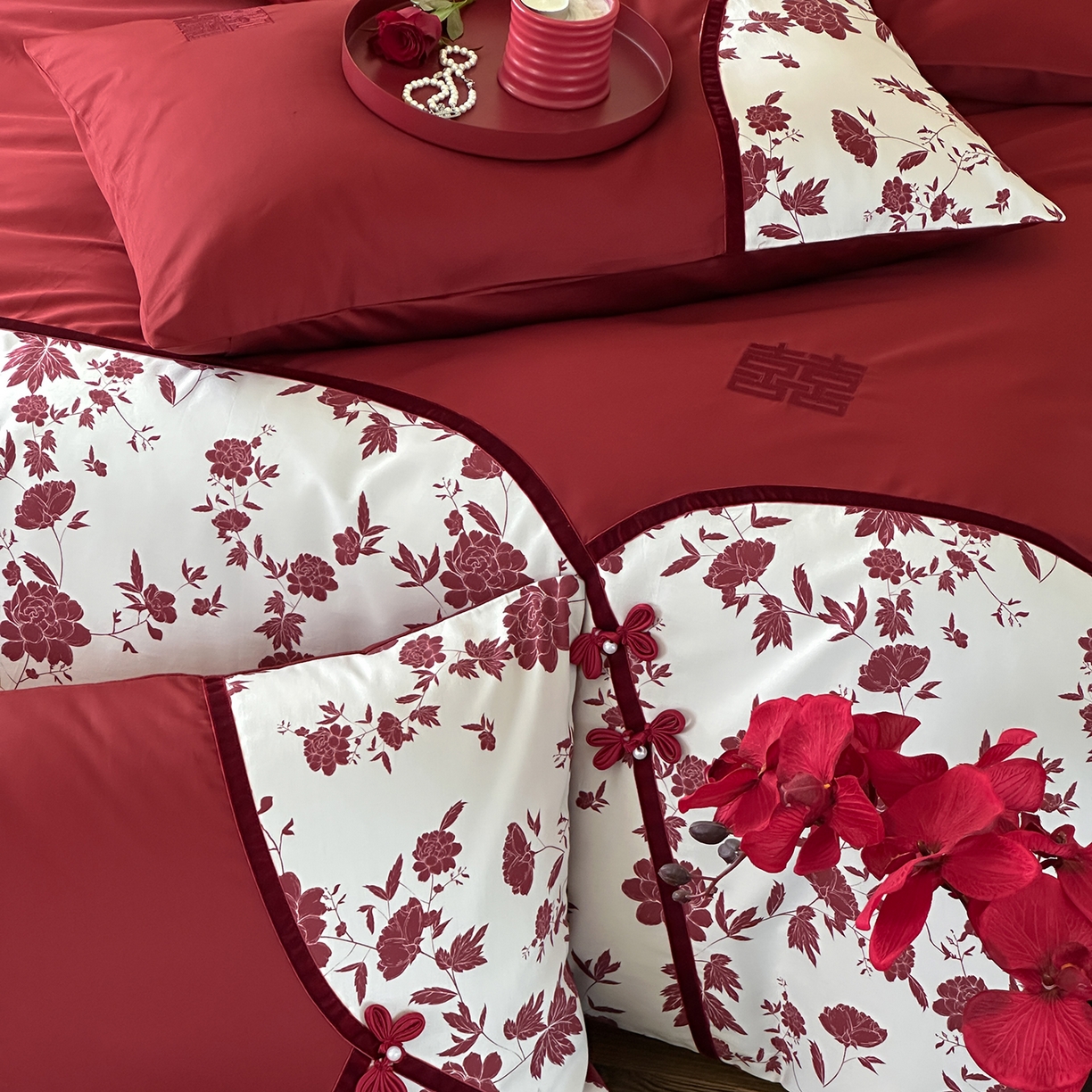 91家纺网 家纺一手货源 找家纺 （总）佳汐蓝家纺 2025秋冬新品100S澳棉数码印花+盘扣四件套--禧悦