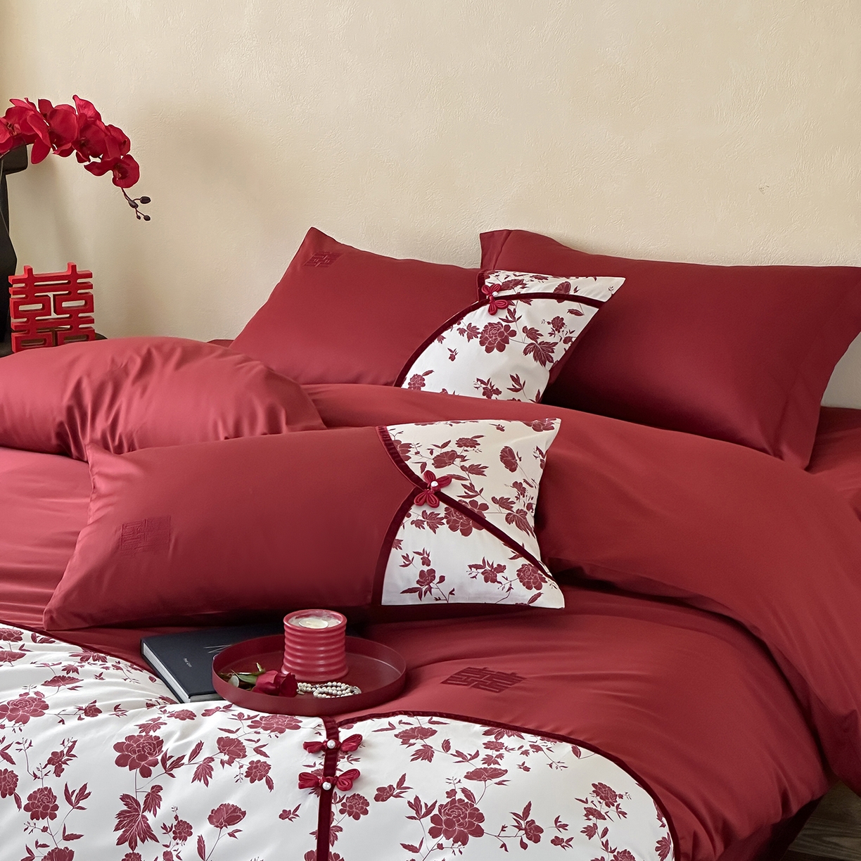 91家纺网 家纺一手货源 找家纺 （总）佳汐蓝家纺 2025秋冬新品100S澳棉数码印花+盘扣四件套--禧悦