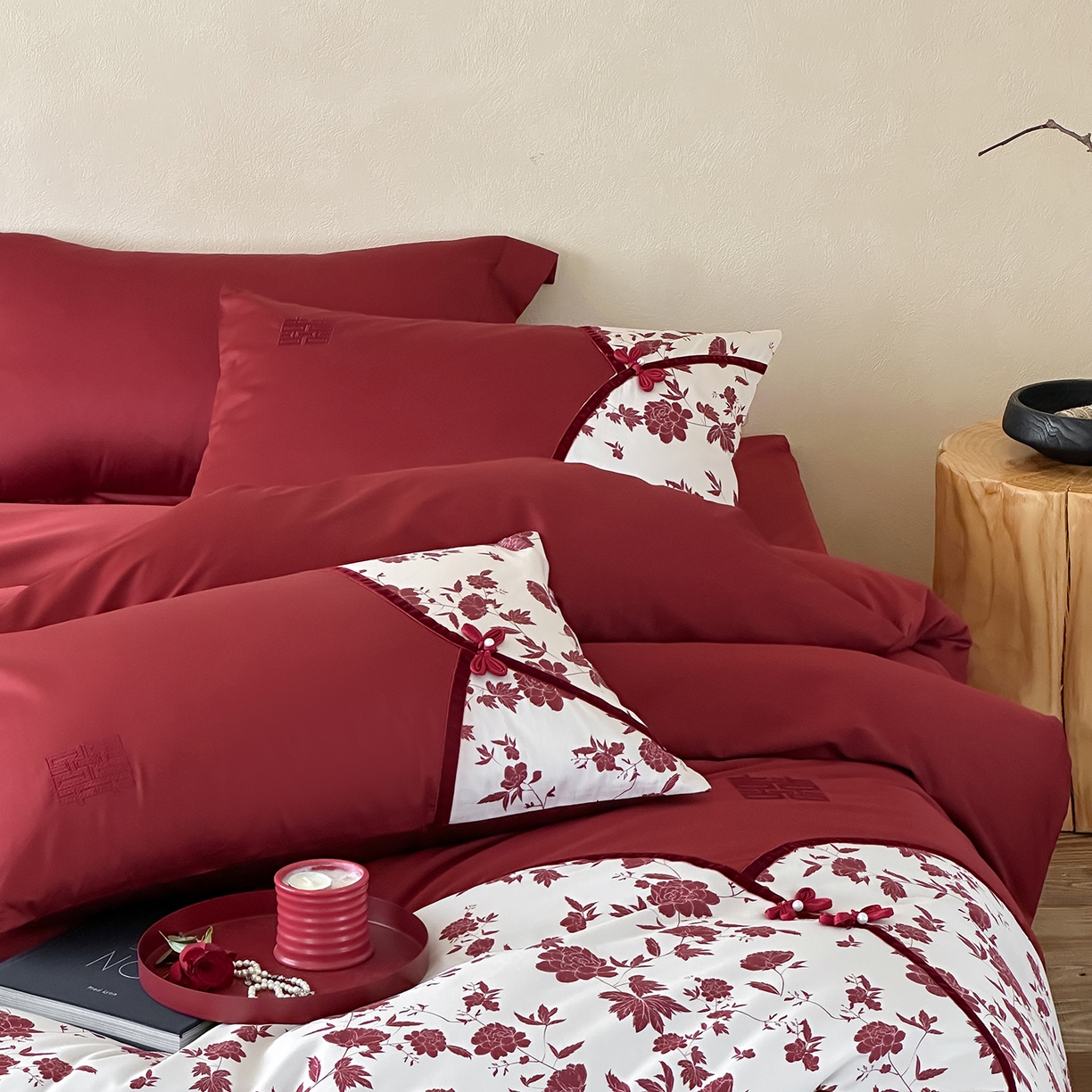 91家纺网 家纺一手货源 找家纺 （总）佳汐蓝家纺 2025秋冬新品100S澳棉数码印花+盘扣四件套--禧悦