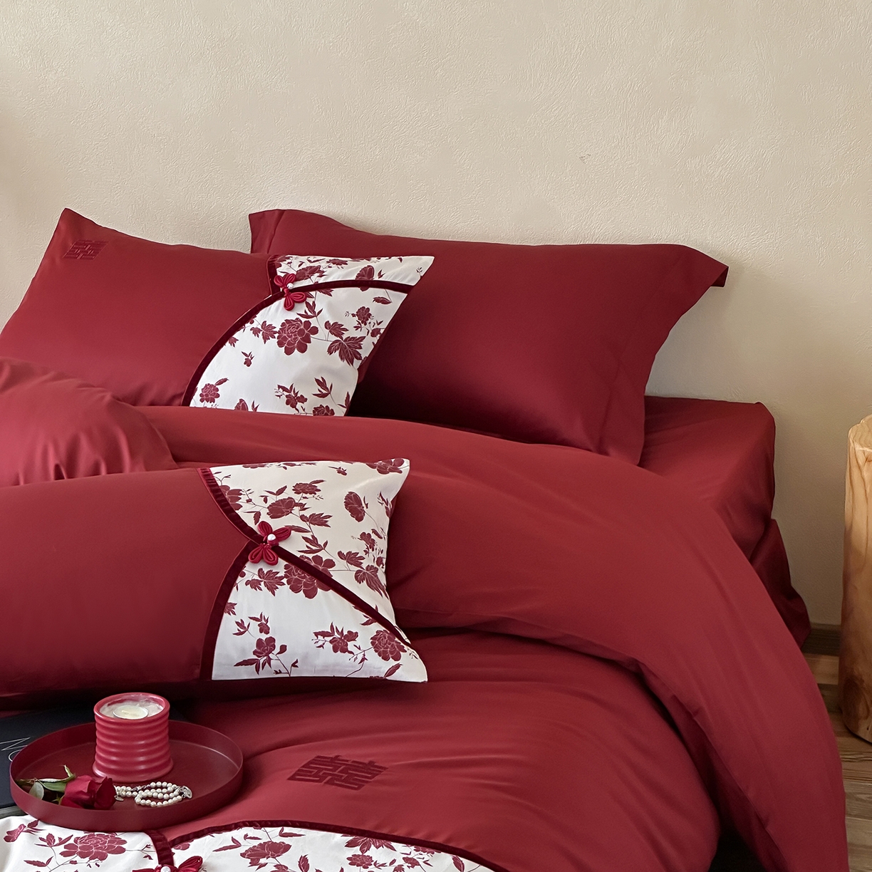 91家纺网 家纺一手货源 找家纺 （总）佳汐蓝家纺 2025秋冬新品100S澳棉数码印花+盘扣四件套--禧悦