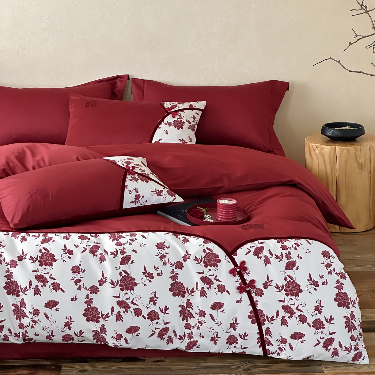 91家纺网 家纺一手货源 找家纺 （总）佳汐蓝家纺 2025秋冬新品100S澳棉数码印花+盘扣四件套--禧悦