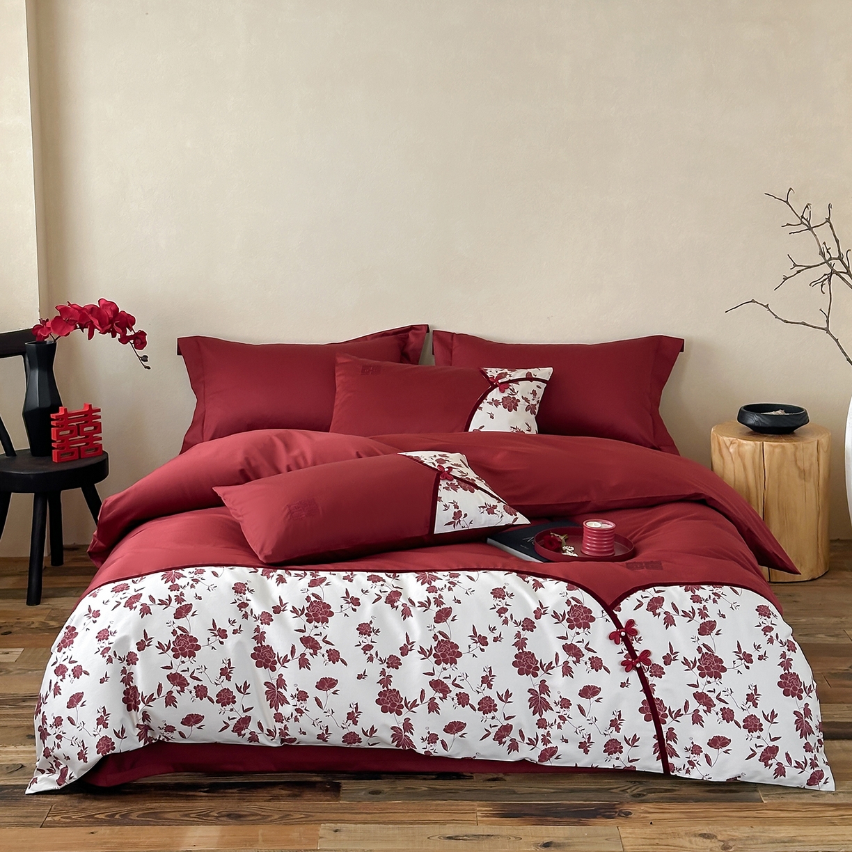 （总）佳汐蓝家纺 2025秋冬新品100S澳棉数码印花+盘扣四件套--禧悦