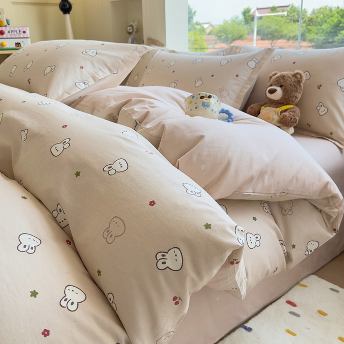 91家纺网 家纺一手货源 找家纺 鑫宇 2025新款全棉纯棉13372小清新印花四件套 米菲