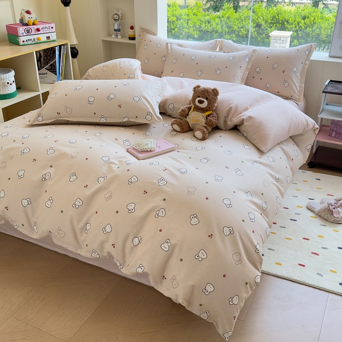 91家纺网 家纺一手货源 找家纺 鑫宇 2025新款全棉纯棉13372小清新印花四件套 米菲