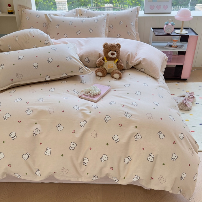 91家纺网 家纺一手货源 找家纺 鑫宇 2025新款全棉纯棉13372小清新印花四件套 米菲