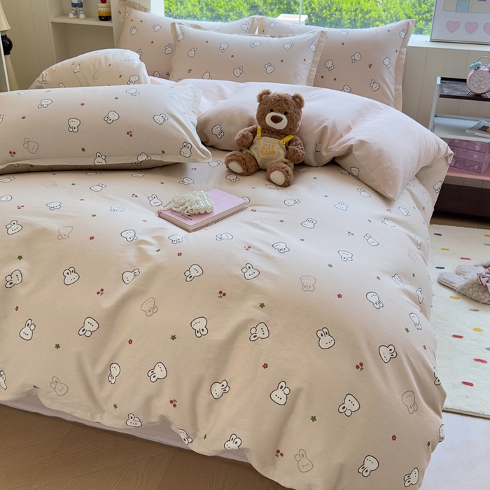 91家纺网 家纺一手货源 找家纺 鑫宇 2025新款全棉纯棉13372小清新印花四件套 米菲