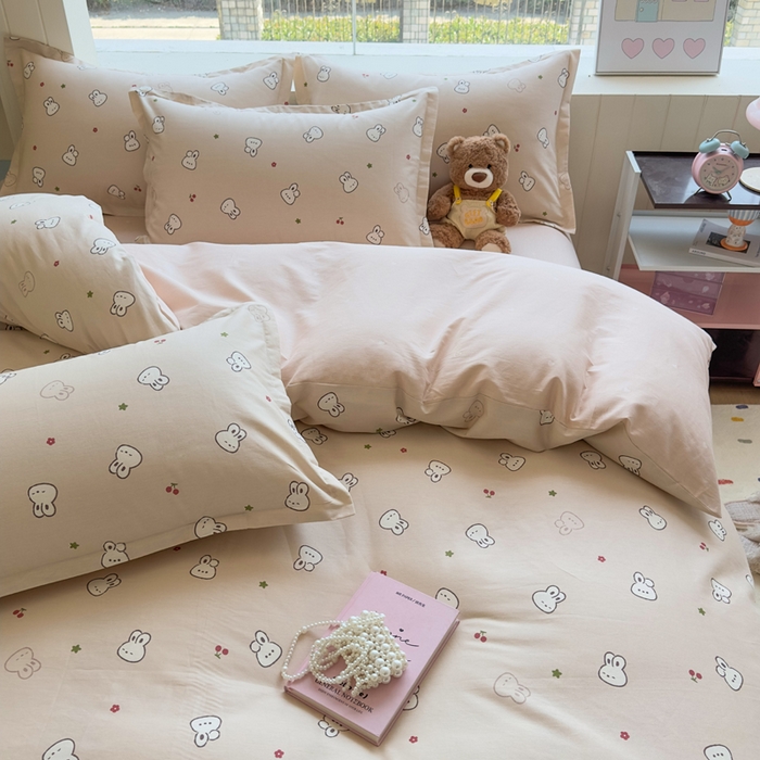 91家纺网 家纺一手货源 找家纺 鑫宇 2025新款全棉纯棉13372小清新印花四件套 米菲