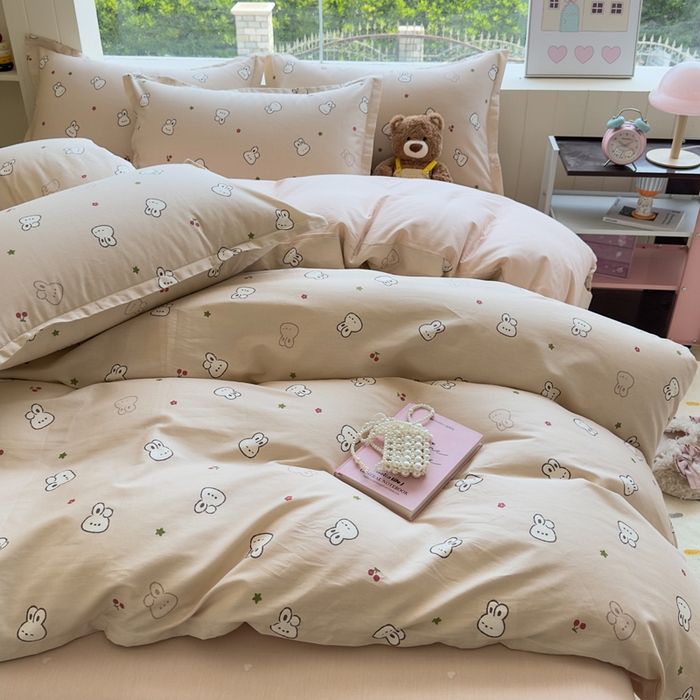 91家纺网 家纺一手货源 找家纺 鑫宇 2025新款全棉纯棉13372小清新印花四件套 米菲