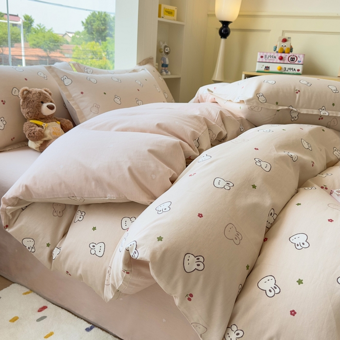 91家纺网 家纺一手货源 找家纺 鑫宇 2025新款全棉纯棉13372小清新印花四件套 米菲