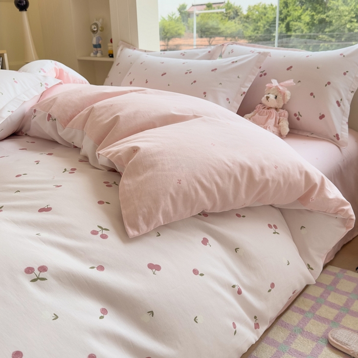 91家纺网 家纺一手货源 找家纺 鑫宇 2025新款全棉纯棉13372小清新印花四件套 蜜果