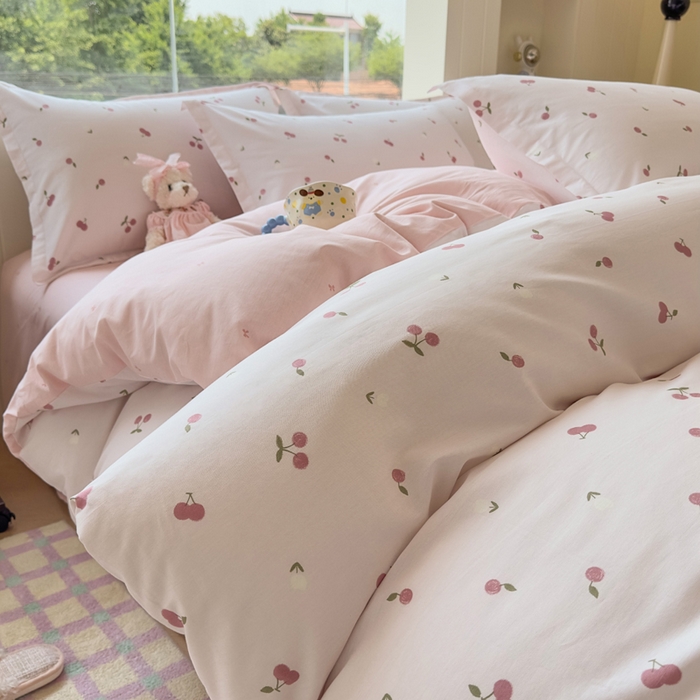 91家纺网 家纺一手货源 找家纺 鑫宇 2025新款全棉纯棉13372小清新印花四件套 蜜果