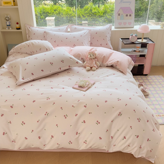 91家纺网 家纺一手货源 找家纺 鑫宇 2025新款全棉纯棉13372小清新印花四件套 蜜果