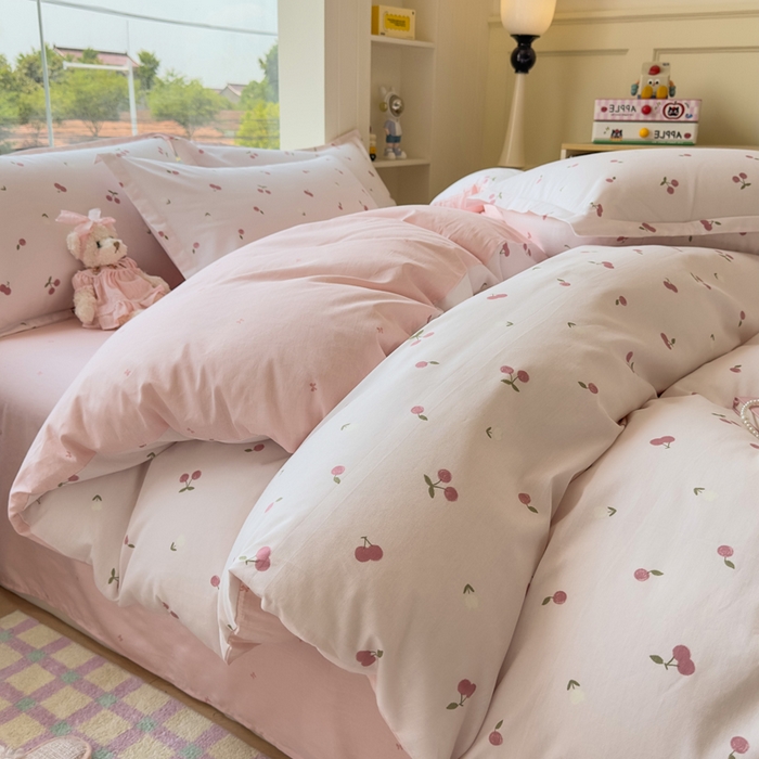 91家纺网 家纺一手货源 找家纺 鑫宇 2025新款全棉纯棉13372小清新印花四件套 蜜果