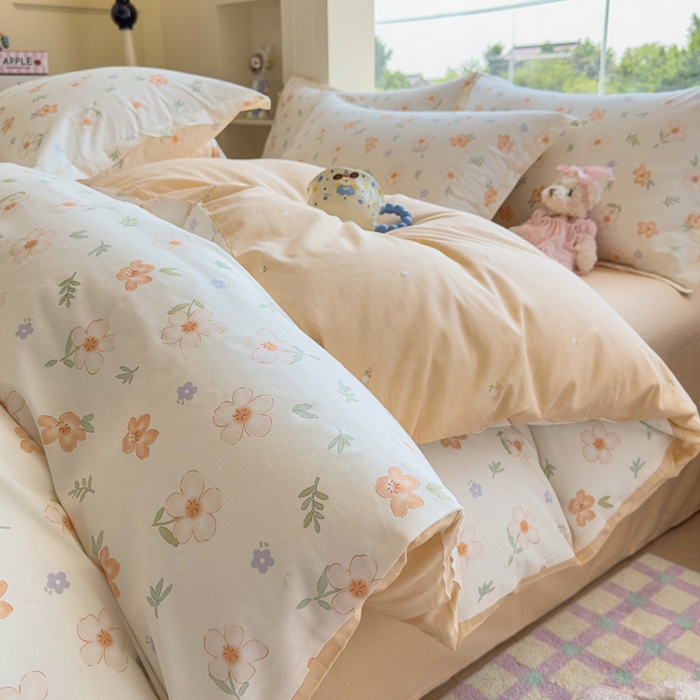 91家纺网 家纺一手货源 找家纺 鑫宇 2025新款全棉纯棉13372小清新印花四件套 那朵花开