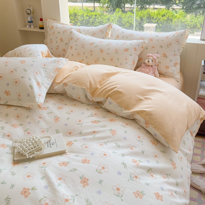 91家纺网 家纺一手货源 找家纺 鑫宇 2025新款全棉纯棉13372小清新印花四件套 那朵花开