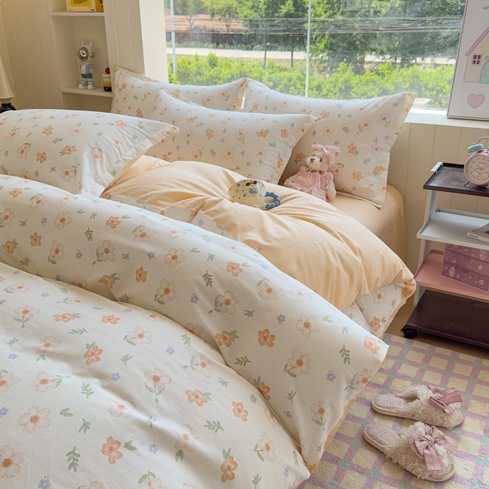 91家纺网 家纺一手货源 找家纺 鑫宇 2025新款全棉纯棉13372小清新印花四件套 那朵花开