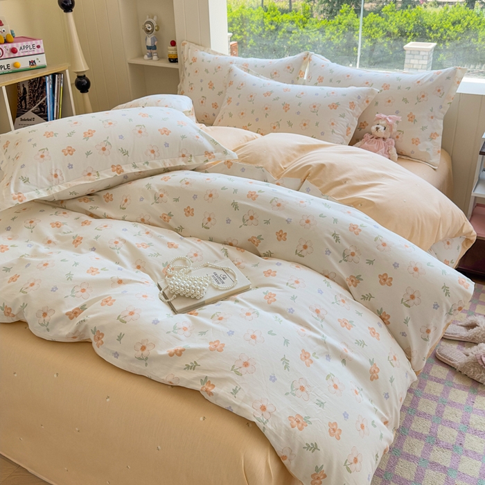 91家纺网 家纺一手货源 找家纺 鑫宇 2025新款全棉纯棉13372小清新印花四件套 那朵花开