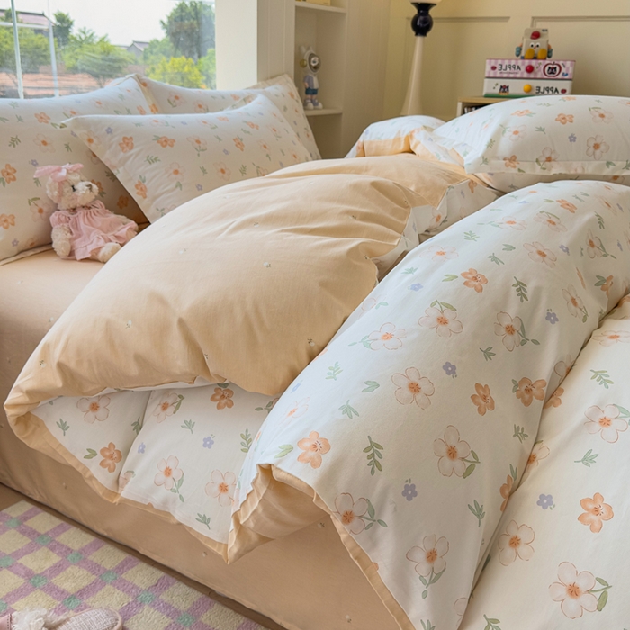 91家纺网 家纺一手货源 找家纺 鑫宇 2025新款全棉纯棉13372小清新印花四件套 那朵花开