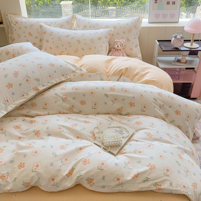 91家纺网 家纺一手货源 找家纺 鑫宇 2025新款全棉纯棉13372小清新印花四件套 那朵花开