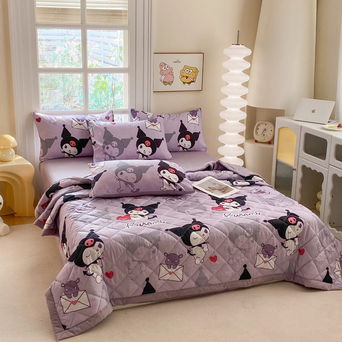 91家纺网 家纺一手货源 找家纺 一电 2025新款卡通可爱磨毛春夏新品夏凉被子家纺床品儿童幼儿园磨毛夏被 爱心库洛米