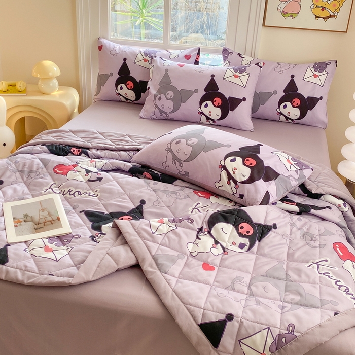 91家纺网 家纺一手货源 找家纺 一电 2025新款卡通可爱磨毛春夏新品夏凉被子家纺床品儿童幼儿园磨毛夏被 爱心库洛米