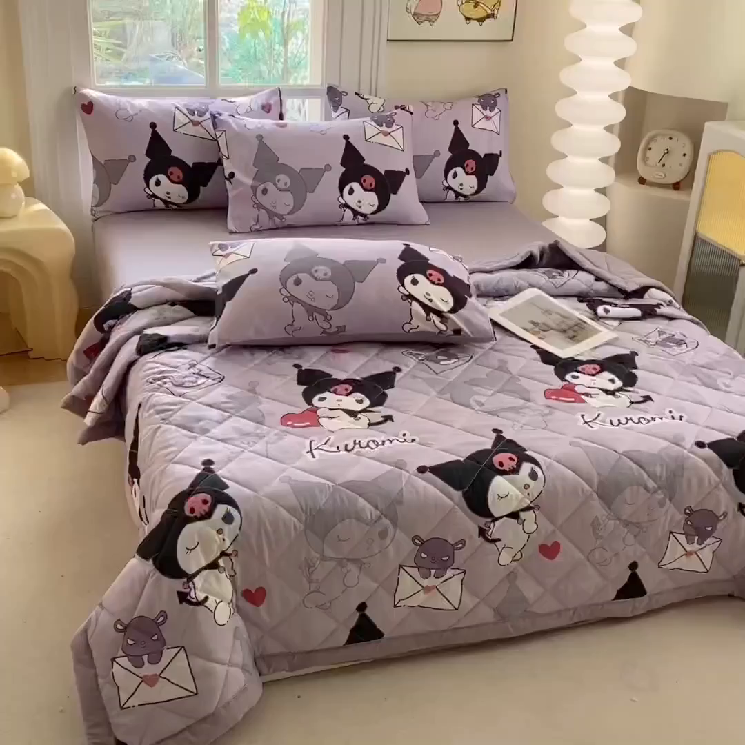 91家纺网 家纺一手货源 找家纺 一电 2025新款卡通可爱磨毛春夏新品夏凉被子家纺床品儿童幼儿园磨毛夏被 爱心库洛米