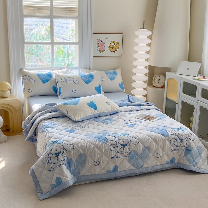 91家纺网 家纺一手货源 找家纺 一电 2025新款卡通可爱磨毛春夏新品夏凉被子家纺床品儿童幼儿园磨毛夏被 爱心玉桂狗