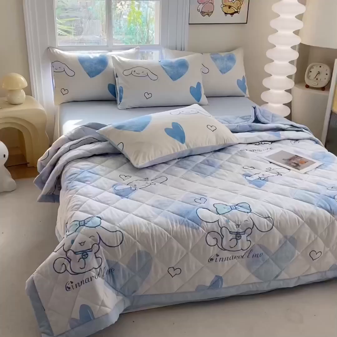 91家纺网 家纺一手货源 找家纺 一电 2025新款卡通可爱磨毛春夏新品夏凉被子家纺床品儿童幼儿园磨毛夏被 爱心玉桂狗
