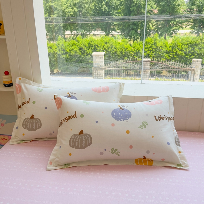 91家纺网 家纺一手货源 找家纺 鑫宇 2025新款全棉纯棉13372小清新印花四件套 南瓜派对