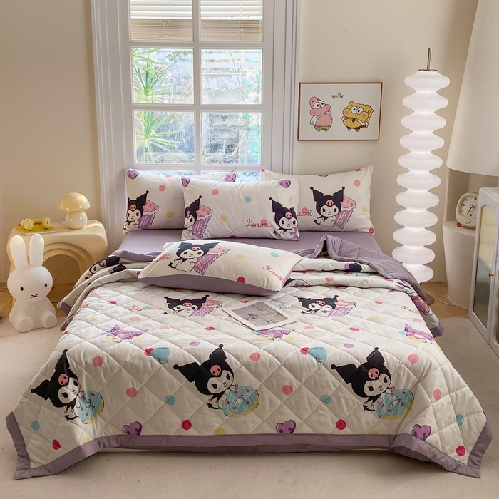 91家纺网 家纺一手货源 找家纺 一电 2025新款卡通可爱磨毛春夏新品夏凉被子家纺床品儿童幼儿园磨毛夏被 波点库洛米