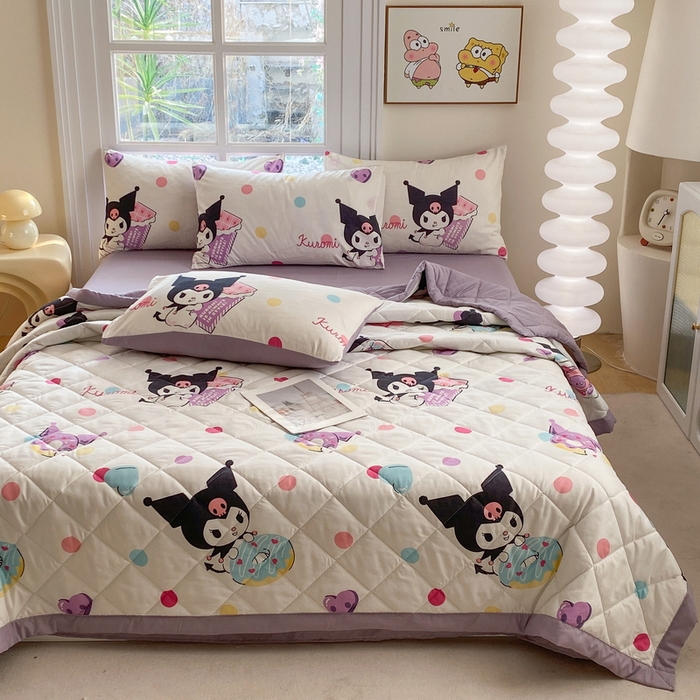 91家纺网 家纺一手货源 找家纺 一电 2025新款卡通可爱磨毛春夏新品夏凉被子家纺床品儿童幼儿园磨毛夏被 波点库洛米