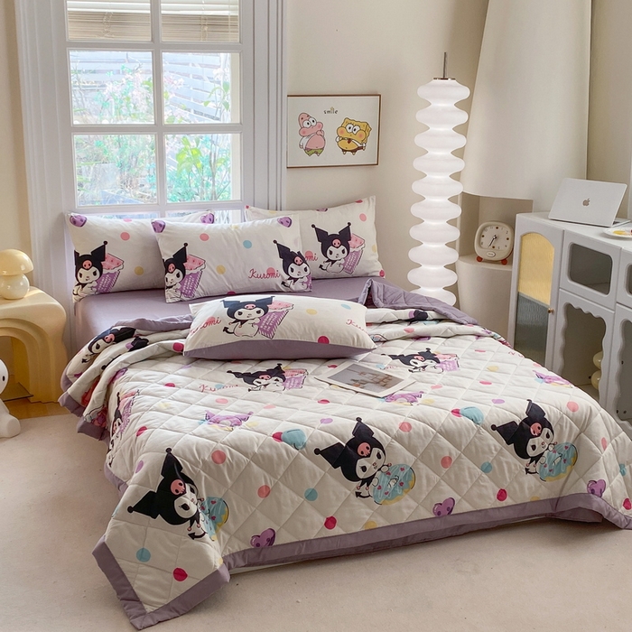 91家纺网 家纺一手货源 找家纺 一电 2025新款卡通可爱磨毛春夏新品夏凉被子家纺床品儿童幼儿园磨毛夏被 波点库洛米