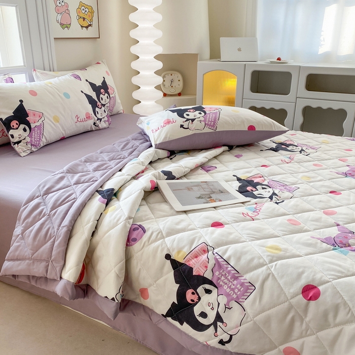 91家纺网 家纺一手货源 找家纺 一电 2025新款卡通可爱磨毛春夏新品夏凉被子家纺床品儿童幼儿园磨毛夏被 波点库洛米